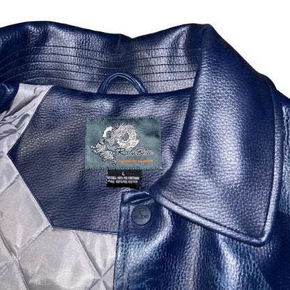 Vintage Hip-Hop Raw Blue Leather Jacket (L/XL)