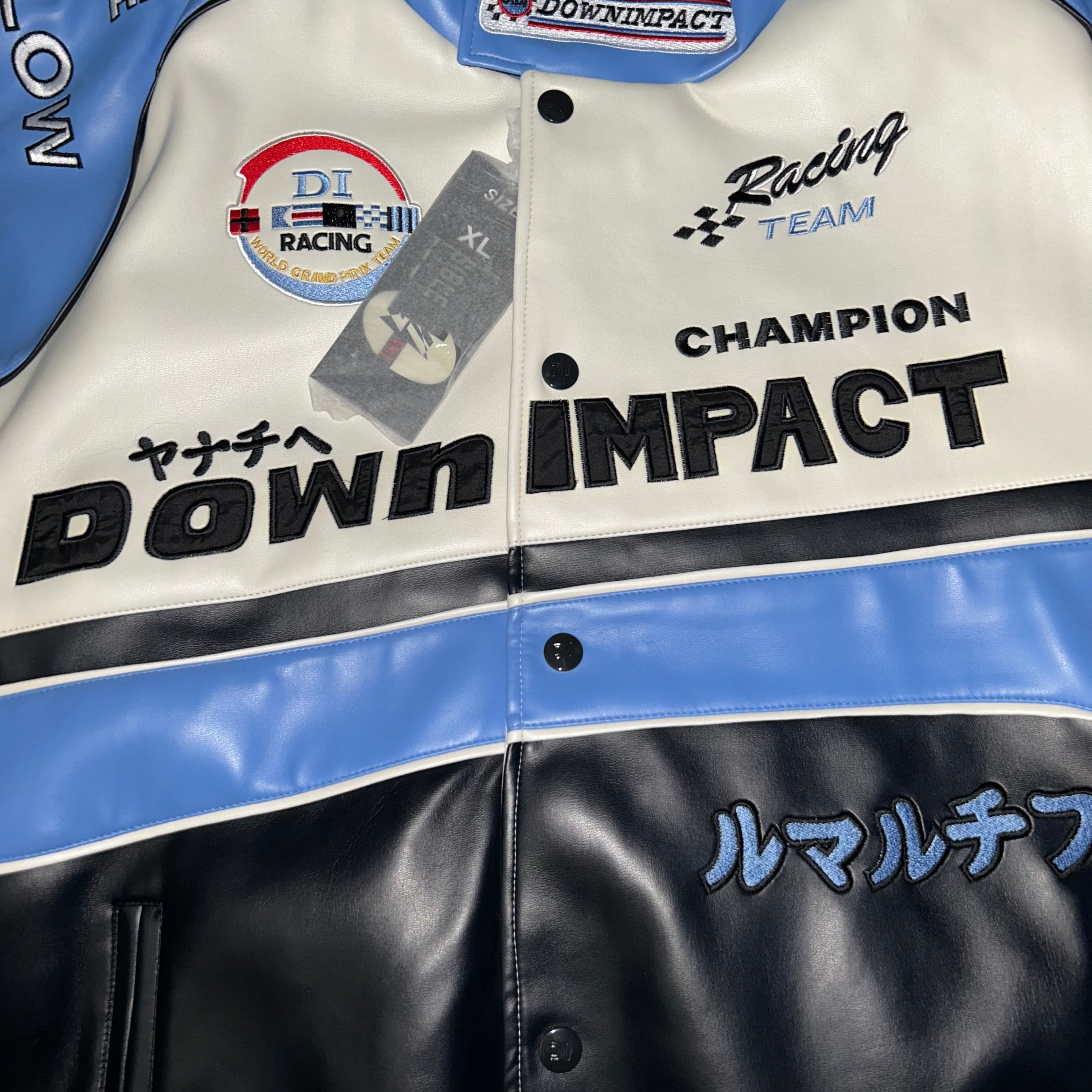 Down Impact Vintage Racing Double Face Leather Jacket (XL)